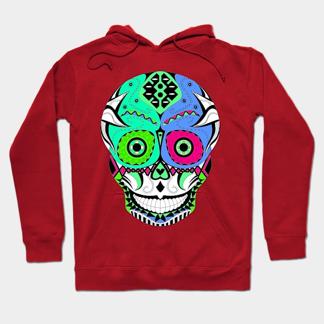 death with a mexican smile ecopop art in floral day of the dead pattern catrinas Hoodie by jorge_lebeau